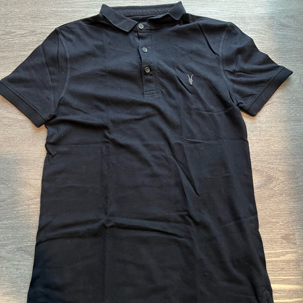 All Saints slim fit cotton polo black